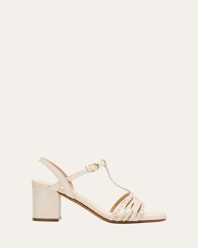 Nina Studded Leather T-Strap Sandals